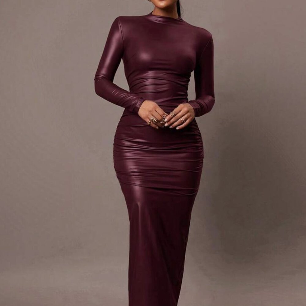 Silquee Women Faux Leather Fitted Dress